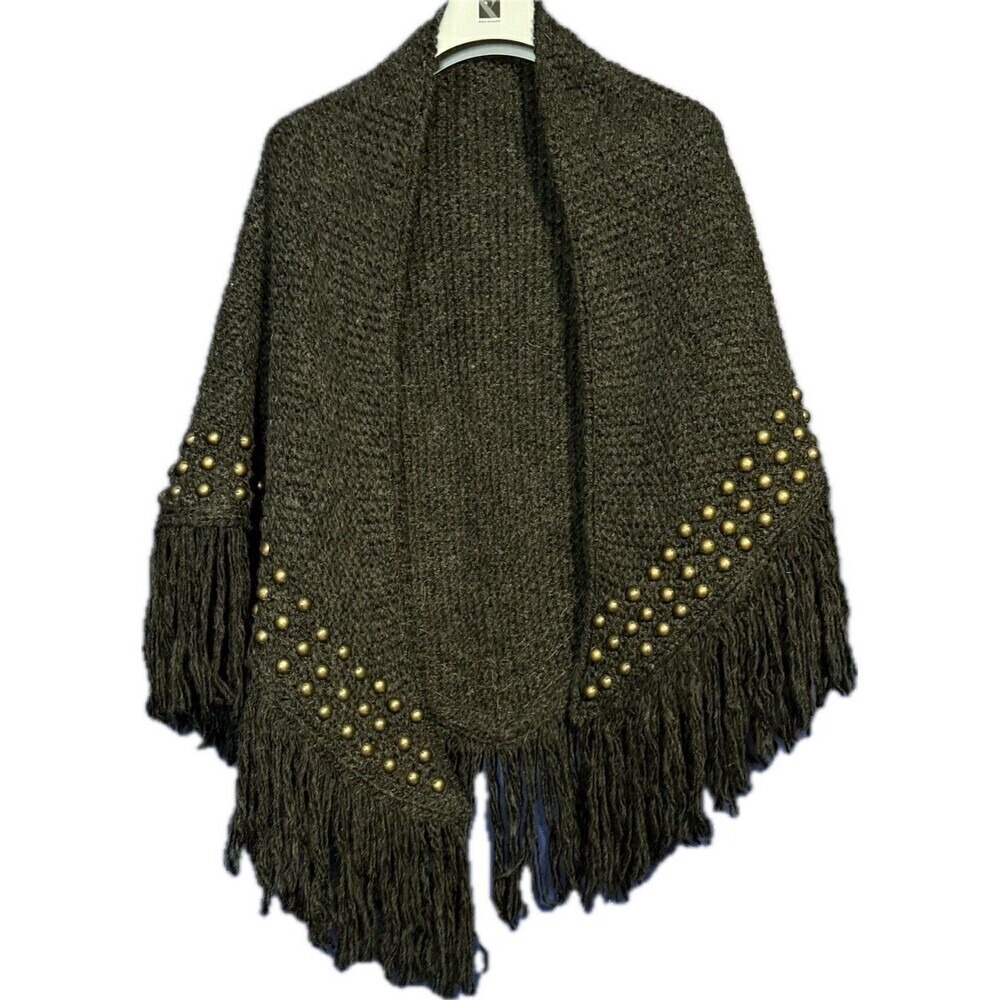 Alberto Makali Dk Gray Wool Blend Shawl Knit Womens One Size Brass Embelishments